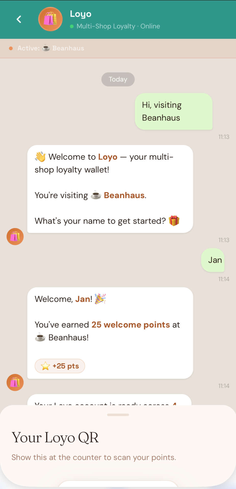 Demo 1 Customer microsite via WhatsApp