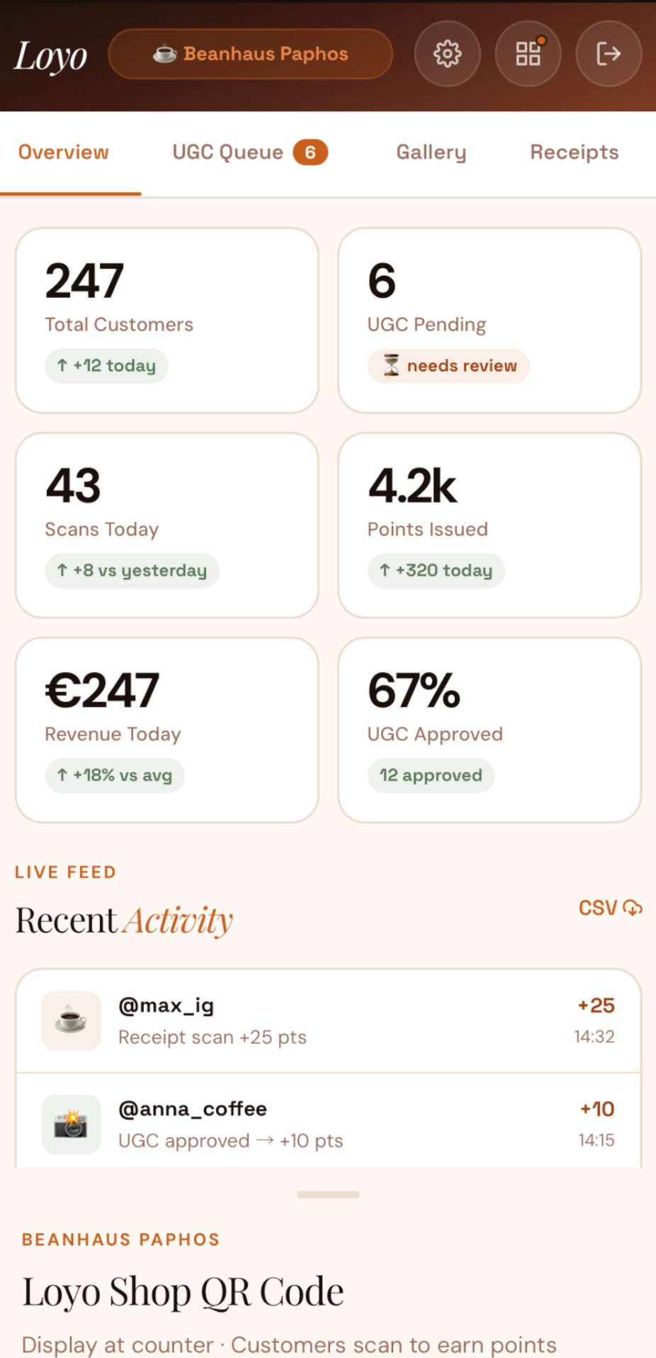 Demo 3 Merchant dashboard